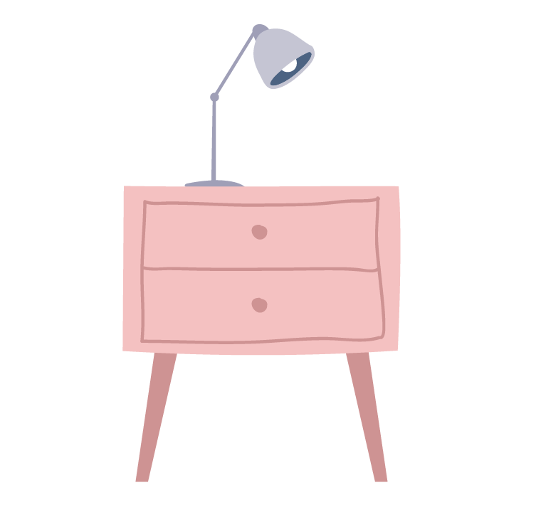 Side table with a reading lamp on top